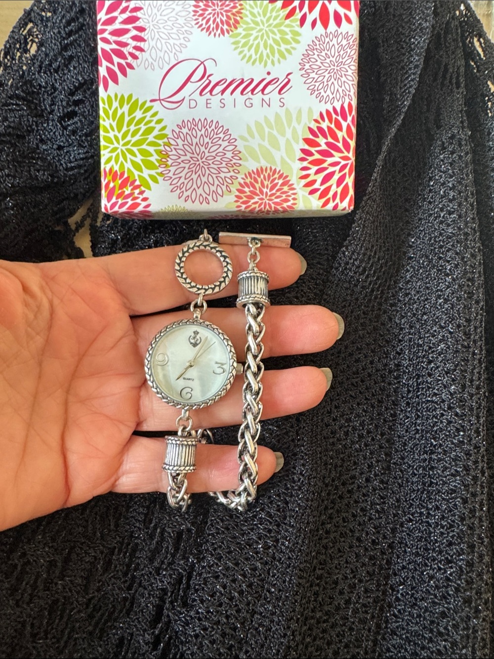 Premier Designs Silver-Tone Braided Chain Women's Watch with White Dial